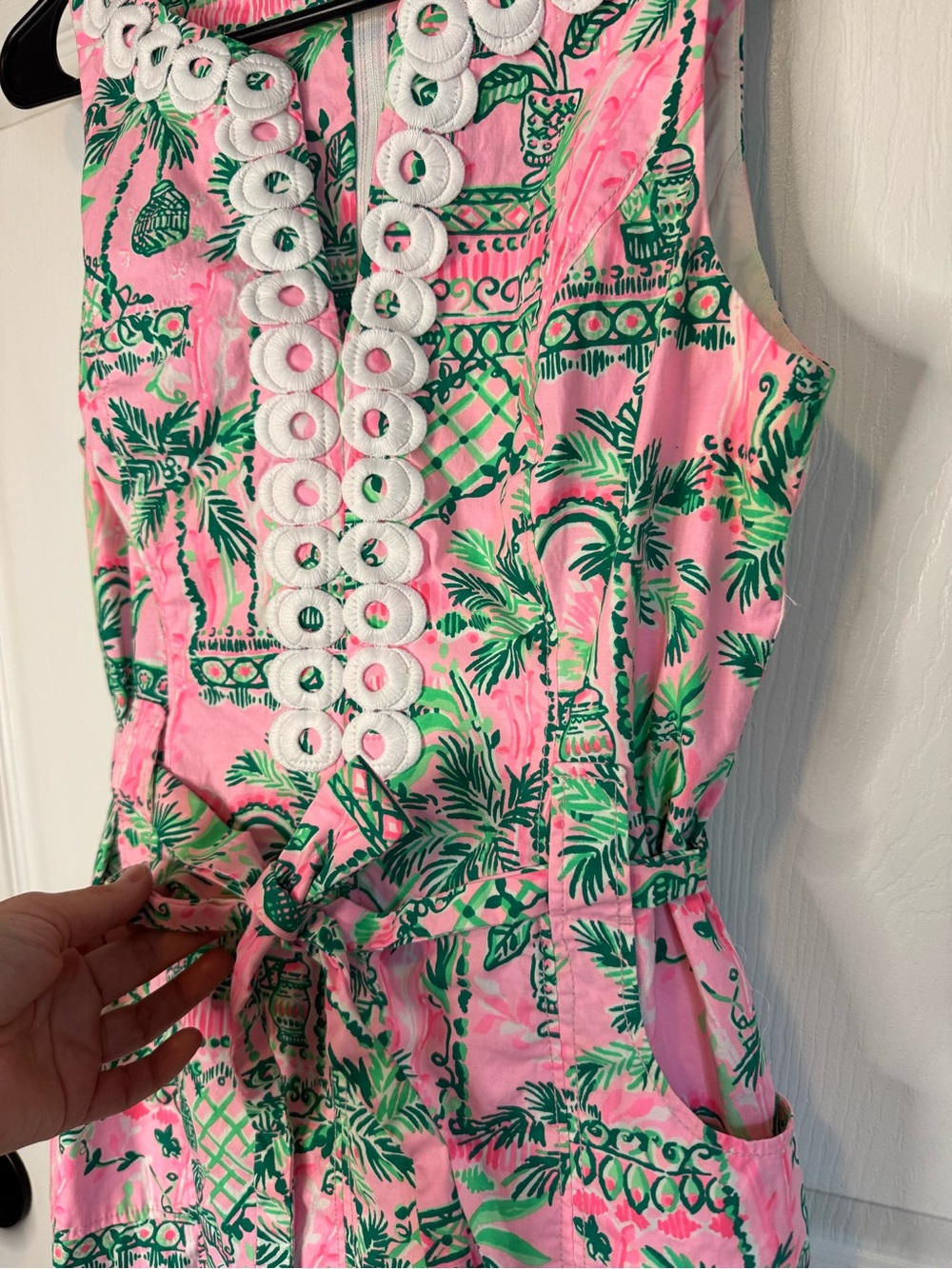 Lilly Pulitzer Pink & Green Gulianna Stretch Shift Dress with Lace Trim - Picture 3 of 6